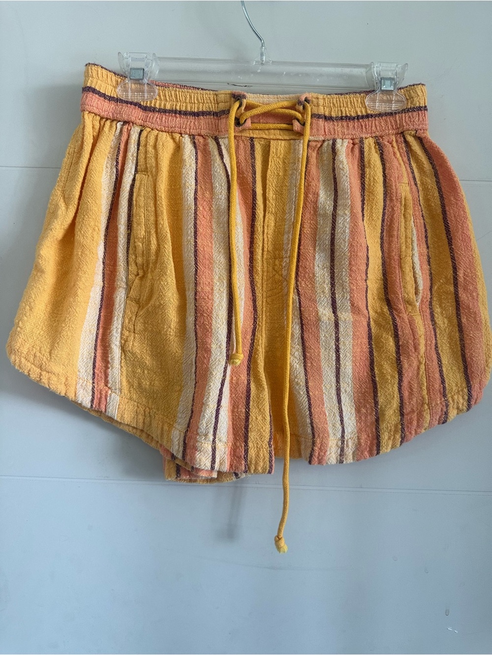 Free People Kelli Board Striped Yellow Tie-Waist Women’s Shorts size Medium